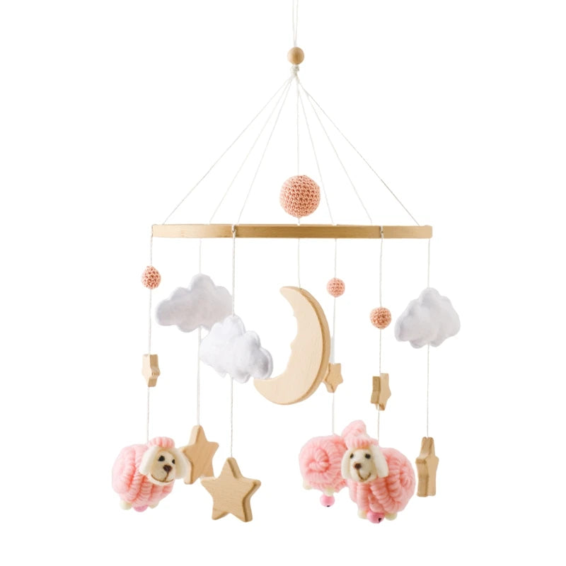 Baby Wooden Bed Bell Mobile Hanging Rattle Toys Teddy Velvet Bear Rabbit Doll Toy Newborn Music Hanger Crib Mobile Bracket Gifts