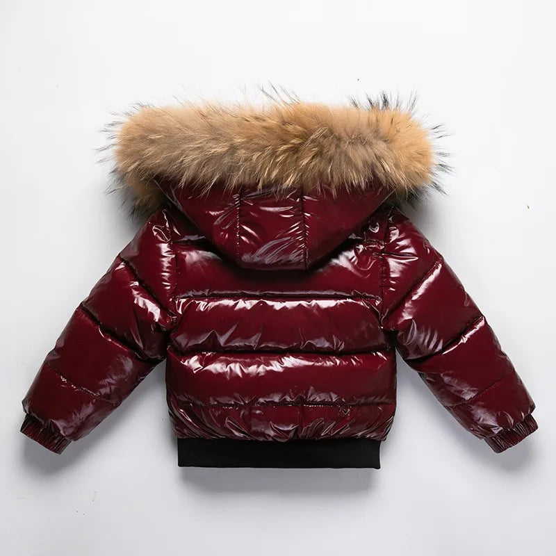 2024 Winter Down Jacket For Girl Real Fur Waterproof Shiny Thicken Warm Boy Winter Outerwear Coat 1-6 Years Kids Parka Outfit