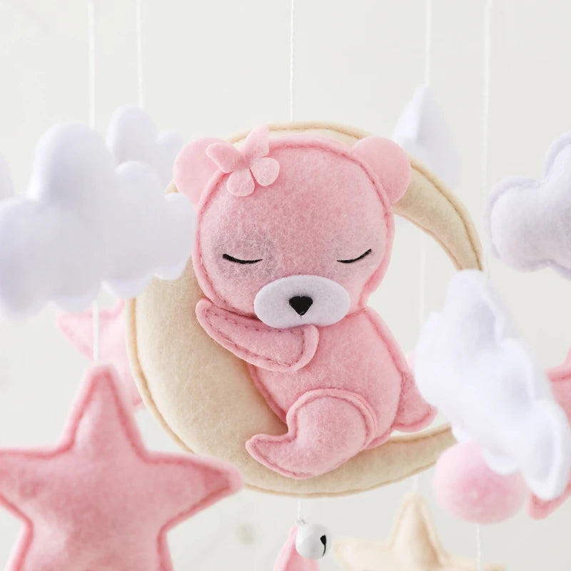 Crib Mobile Baby Wooden Bed Bell Baby Rattles Soft Felt Cartoon Bear Toys Hanger Crib Mobile Bed Bell Wood Toy Bracket Kid Gifts