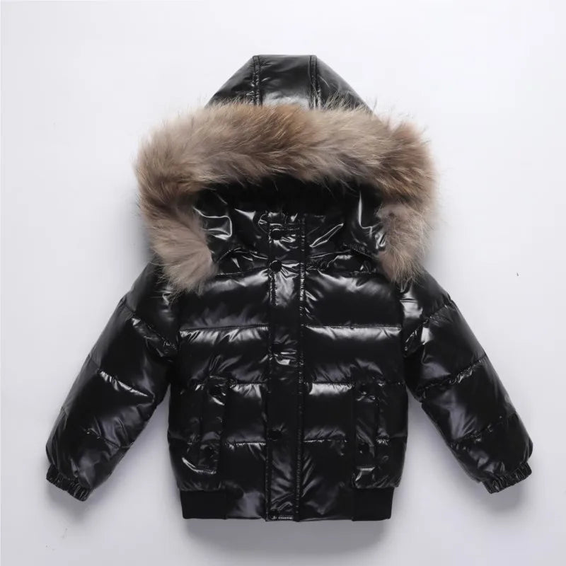 2024 Winter Down Jacket For Girl Real Fur Waterproof Shiny Thicken Warm Boy Winter Outerwear Coat 1-6 Years Kids Parka Outfit