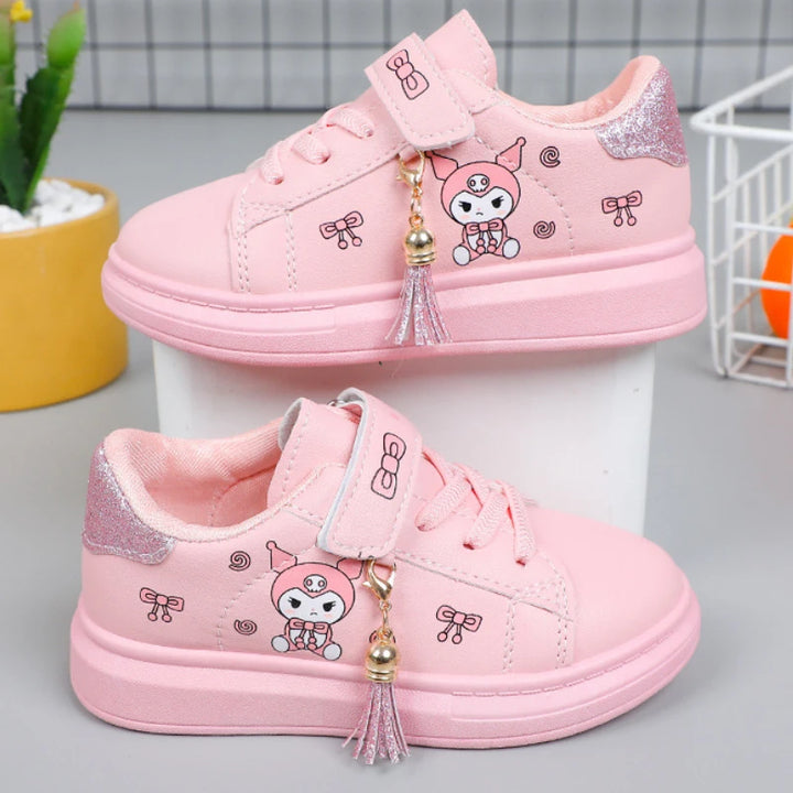 Sanrio Girls's Fashion Sneakers Kid's Anti-skid Casual Shoes Cartoon Anime Kuromi Thick Soles Shoes Children's Board Shoes