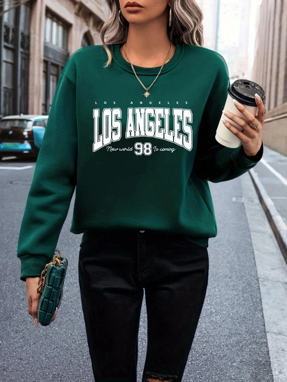 Korean trend women's sweater Los Angeles 98 letters printed women's hoodie long-sleeved O-neck pullover sports fashion clothing