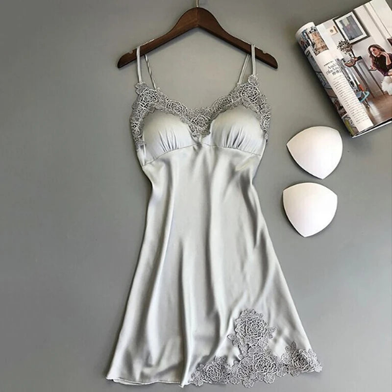 Sexy Pajamas Women's Silk Suspender Nightdress Ladies Spring And Summer Ice Silk Thin Halter Home Service Satin Night Dresses