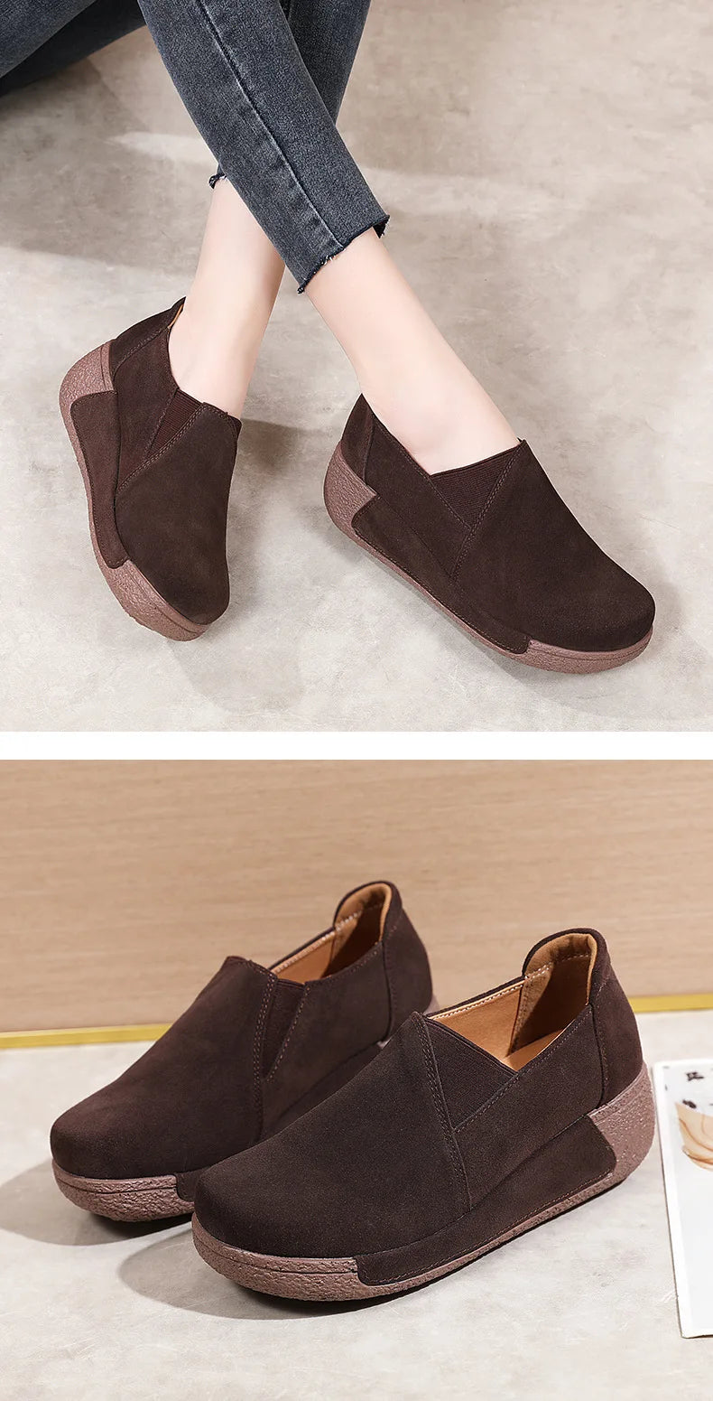 WOIZGIC Women Mother Female Genuine Leather Shoes Platform Flats Loafers Slip On Korean Plus Size 41 42 Vulcanized Shoes