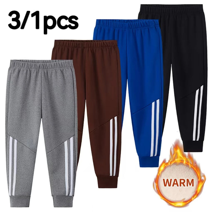 3/1 Piece Winter Children Plus Velvet Fashion Sweatpants Boys Casual Minimalist Pants Girls Joker Warm School Uniform Pants