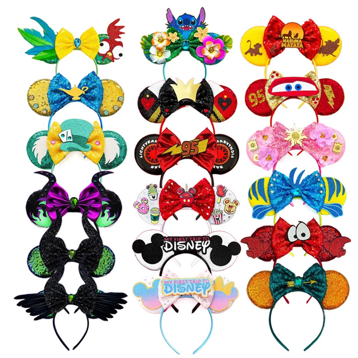 2023 New Style Mickey Minnie Ear Headband Sequin Bows Girl Adult Kids Halloween Party Cosplay Hair Accessories Princess Hairband