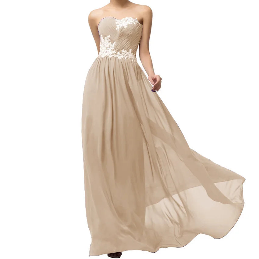 A Line Chiffon Beading Applique Pleat Strapless Elegant Bridesmaid Dresses Evening Wedding Party Formal Prom Lace Up Back