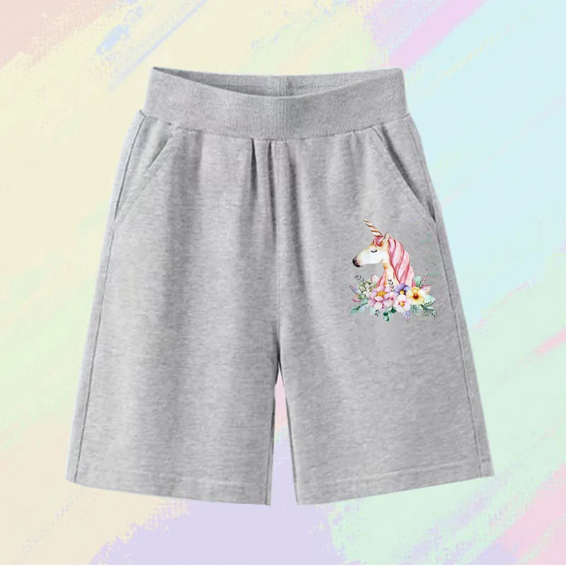 2023 Girls Summer Cat Ear Print Shorts Kids Elastic Waist Beach Short with Pocket Sports Short Pants Kids Cute Clothes 3-14y