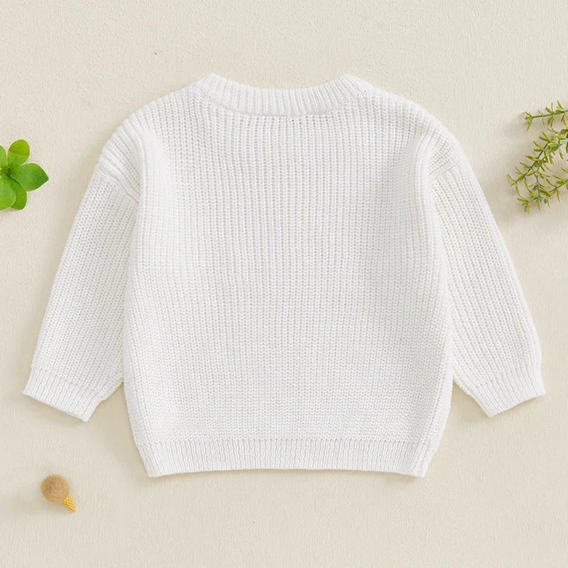 2024-08-02 Lioraitiin 0-3Y Baby Boy Girl Knit Sweater Letter Embroidery Crew Neck Long Sleeve Pullover Tops for Fall Winter