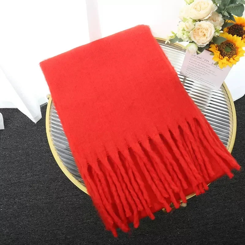 230*37cm Winter Scarf Women Luxury   Scarf Thickened Warm Shawl Classic Tassels Fluffy Scarf Solid Color Soft Shawl