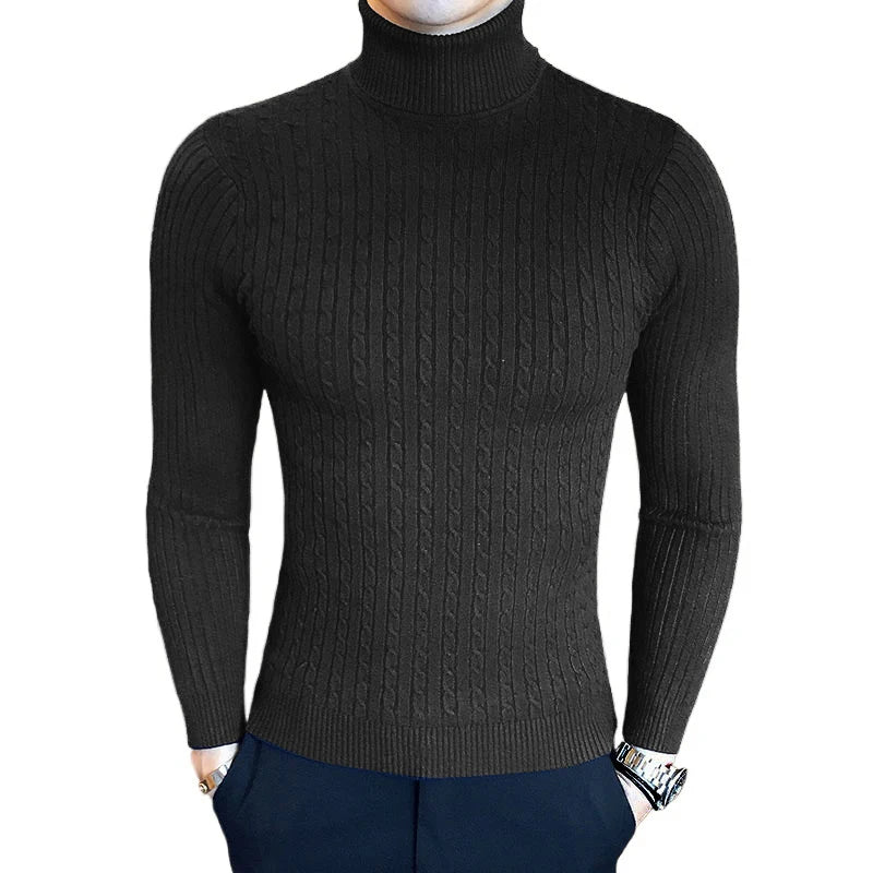 Men's Slim Fit Turtleneck Sweater Casual Twist Patterned Pullover Knitted Sweaters Autumn Outdoor Streetwear Warm Sweaters Men