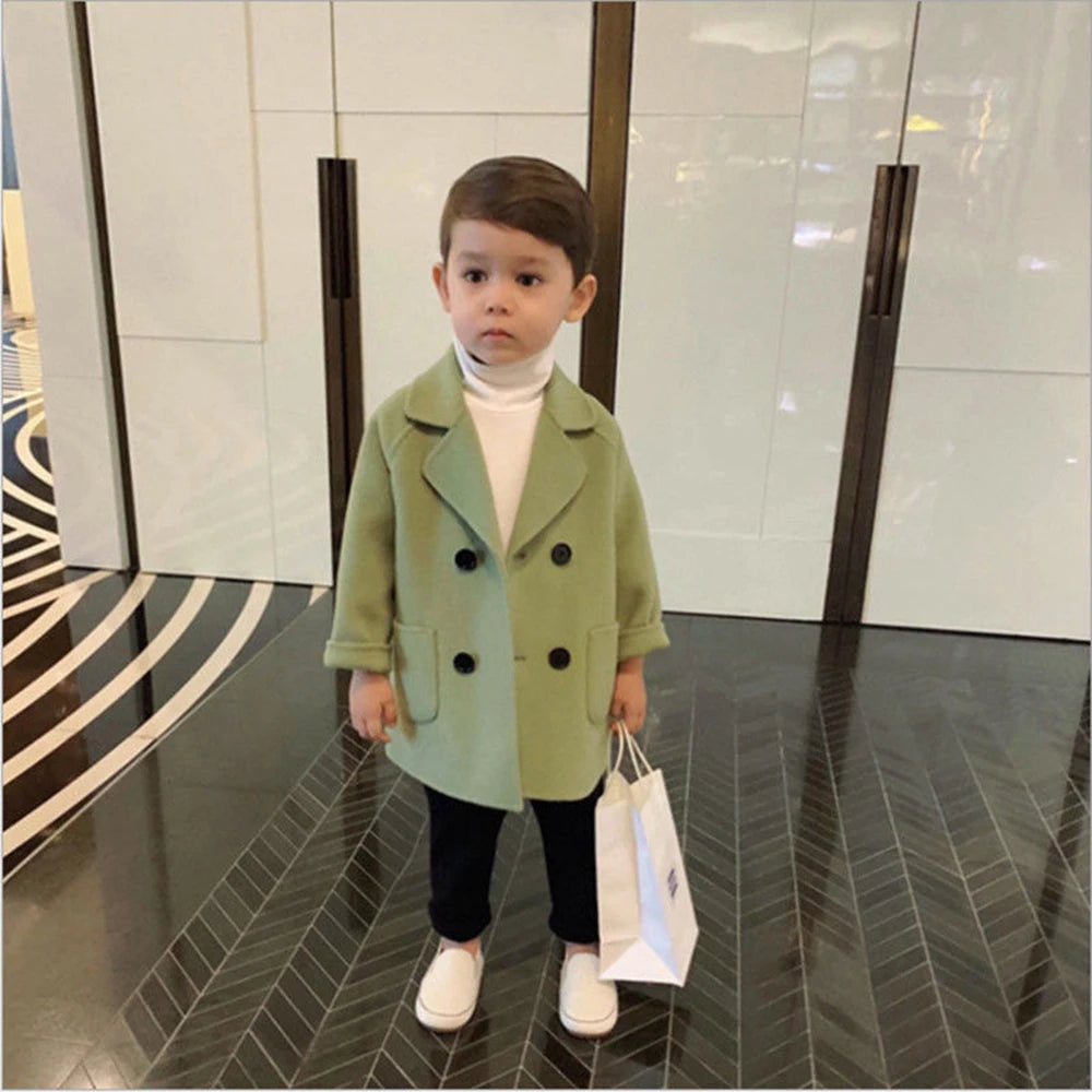 Bear Leader Baby Boys Woolen Jacket Long Double Breasted Warm Infant Toddler Lapel Tweed Coat 2023 Autumn Winter Outerwear Coats