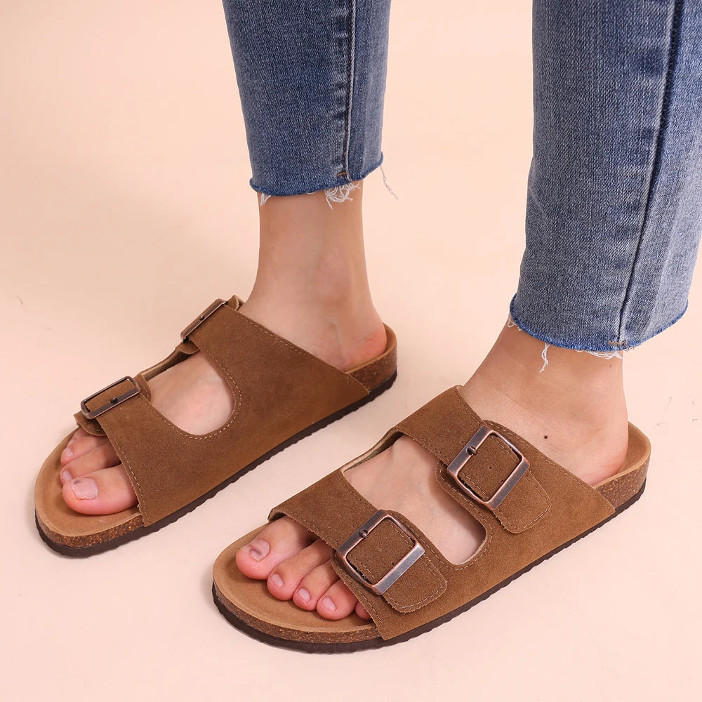 Comwarm Classic Cork Sandals For Women Men Fashion Soft Thick Sole Cork Slippers Summer Beach Sandals Home Open Toe Flat Sandals