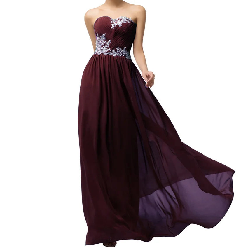 A Line Chiffon Beading Applique Pleat Strapless Elegant Bridesmaid Dresses Evening Wedding Party Formal Prom Lace Up Back