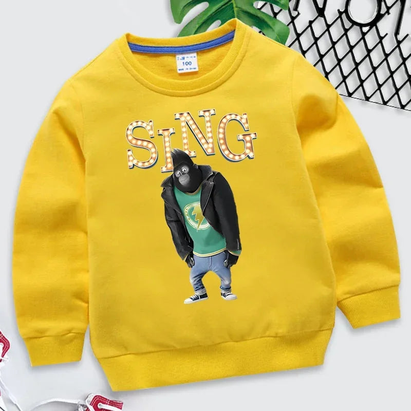 Johnny Gorilla Sing Print Children Sweatshirt Hip Hop Streetwear Autumn Kids Long Sleeve Pullover Girl Boy Johnny Gorilla Hoodie