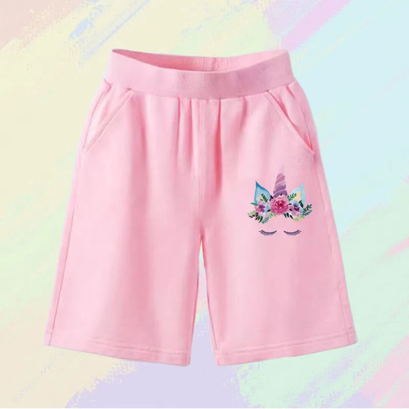 2023 Girls Summer Cat Ear Print Shorts Kids Elastic Waist Beach Short with Pocket Sports Short Pants Kids Cute Clothes 3-14y