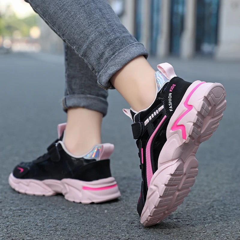 Girls Sport Shoes Comfortable Leather Kids Running School Casual Shoes  Non-slip Outdoor Children Walking Sneaker Tennis