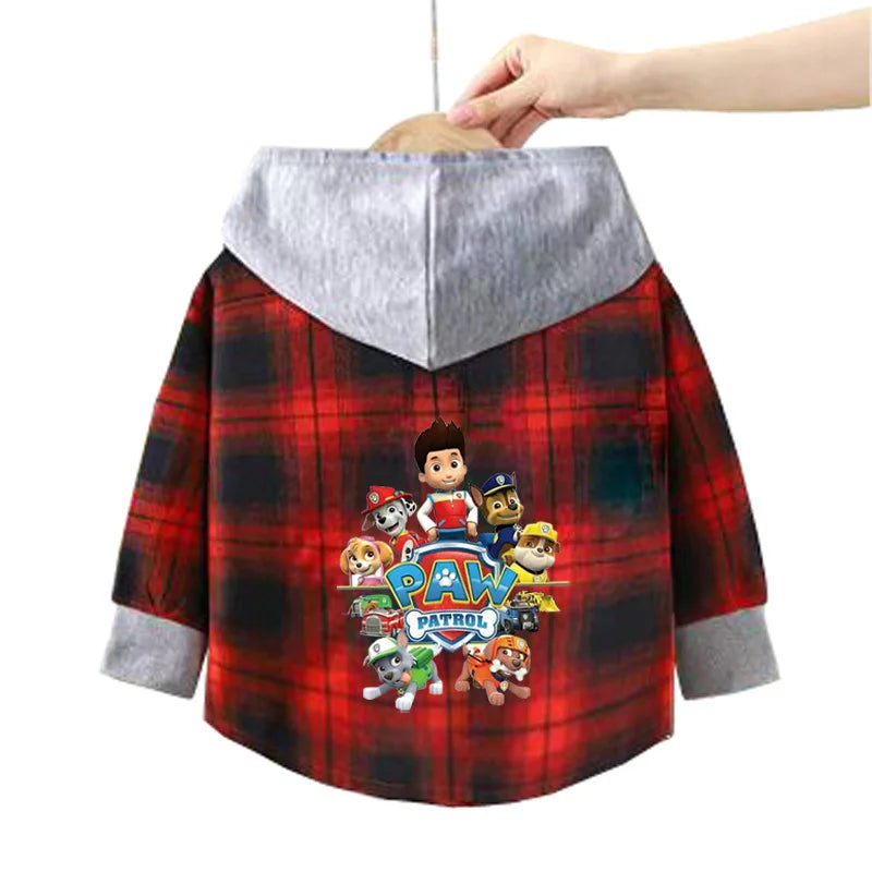 Paw Patrol Children's Hooded Shirts Kids Clothes Baby Boys Plaid Shirts Coat for Spring Autumn Girls Long-Sleeve Jacket Clothing