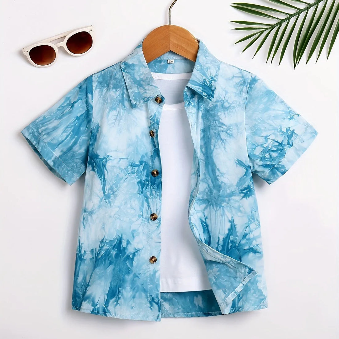 Boys Summer Holiday Hawaiian Party Style Floral And Leaf Full Print Kids Short Sleeve Lapel Shirt Children Summer Tops