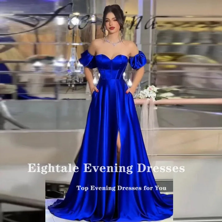 Eightale Royal Blue Evening Dresses Sweetheart Off  the Shoulder Customized Satin Prom Wedding Party Gown Vestido De Fiesta