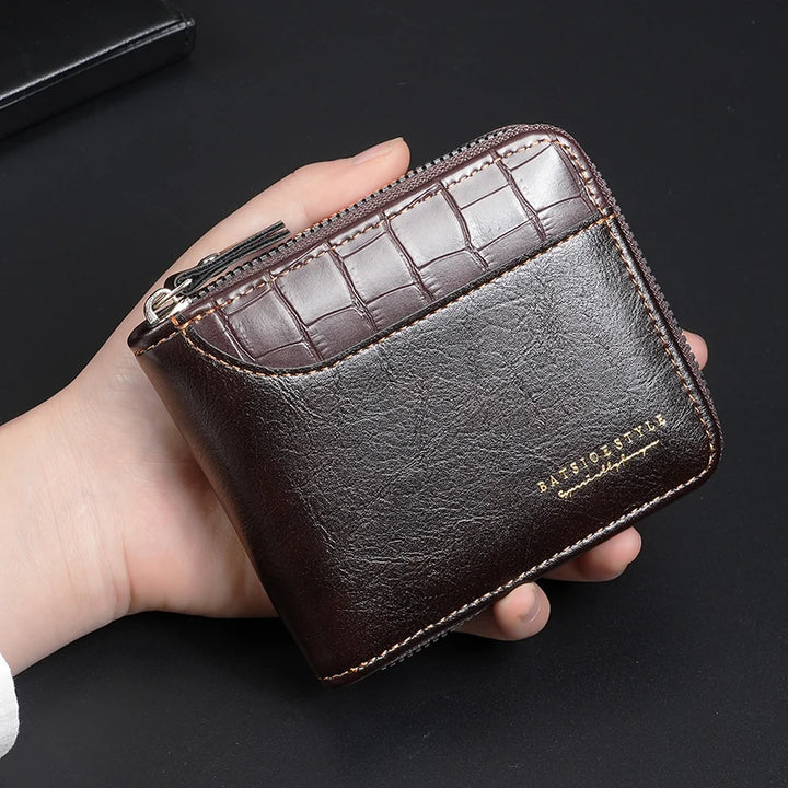 Leather Men’s Wallet Luxury Mens Purse Male Zipper Card Holders with Coin Pocket Rfid Wallets Gifts for Men Money Bag