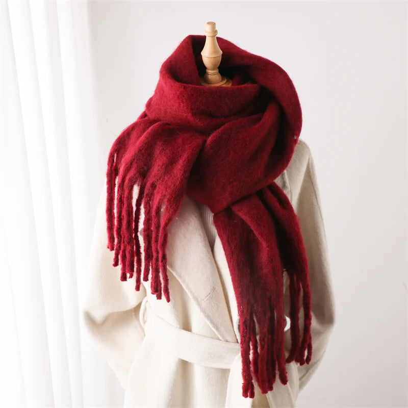 Winter Scarf for Women Cashmere Warm Solid Pashmina Blanket Wraps Female Thick Soft Bufanda Big Tassel Shawl Long Poncho Echarpe