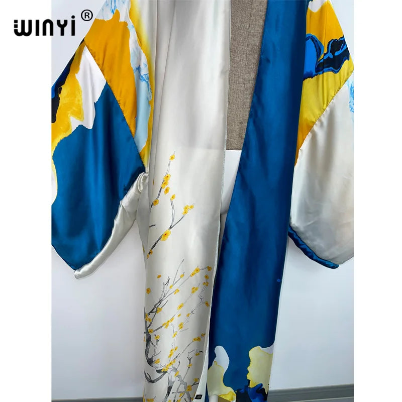 Kimonos verano Women sukienka Print Long Sleeve Cardigan Female Blouse Loose Casual beach Cover Up boho dress party kaftan