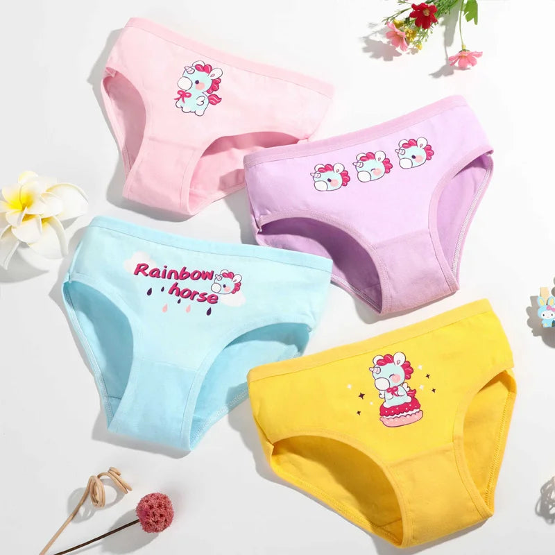 4 Pieces/lot Design Children's Girls Panties Cotton Soft Pretty Cartoon Unicorn Child Underwear for Girls Kids Boxer Breathable