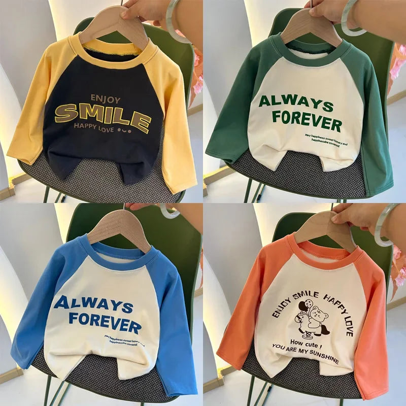 Children Warm T-shirt Spring Children's T-shirt Boys Girls Long Sleeve Base Coat Leisure Wear Boys Girls Tops Kids Clothes