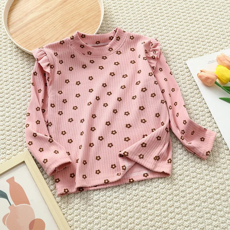 1pcs Autumn Winter Children's T-Shirts Baby Floral Print Tops Kids Round Neck Long Sleeve Base Shirt Girls Tshirts Clothes