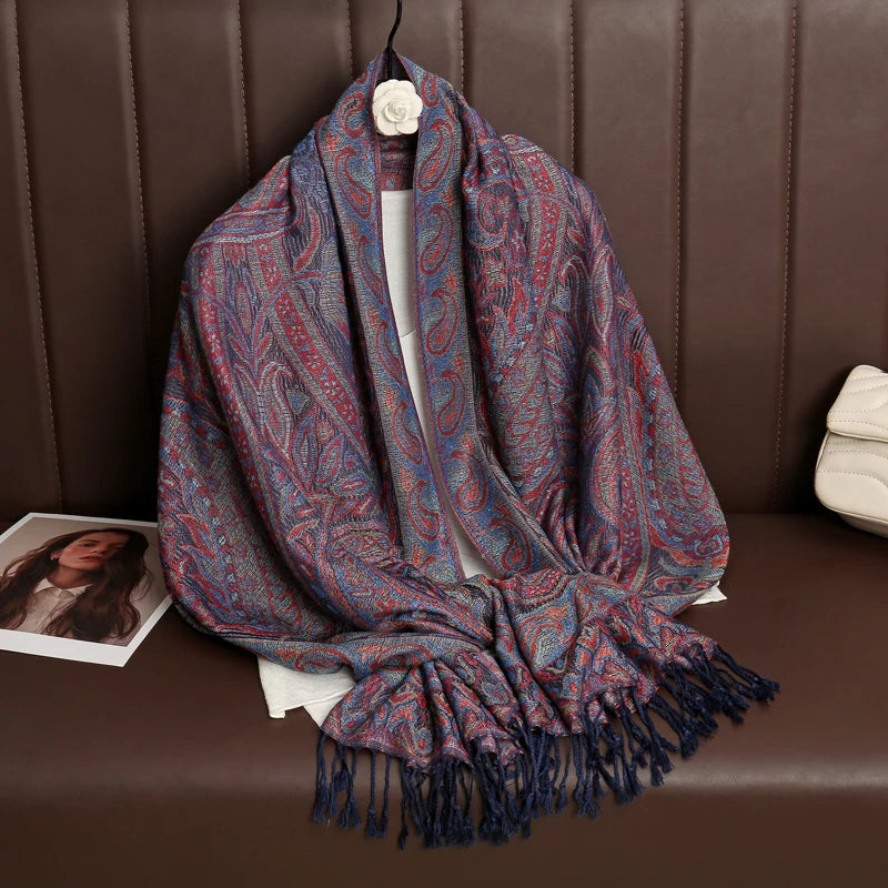 Tassel Blanket Design Thick Pashmina New Winter Warm Shawl Wrap Cashmere Scarf Women Neckerchief Poncho Stoles 2025