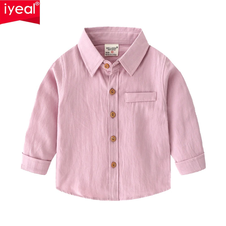 IYEAL Kids Spring Children's Clothes 2024 New Long Sleeve Boys Tops Shirt Solid Color Pure Cotton Shirt for Girl