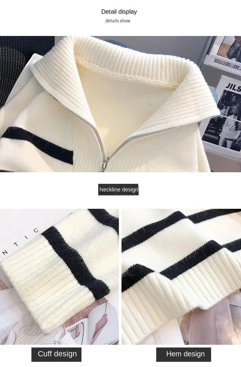 Sweater pullover women Spring and Autumn underwear New zipper stripe underlay short style popular premium sweater female