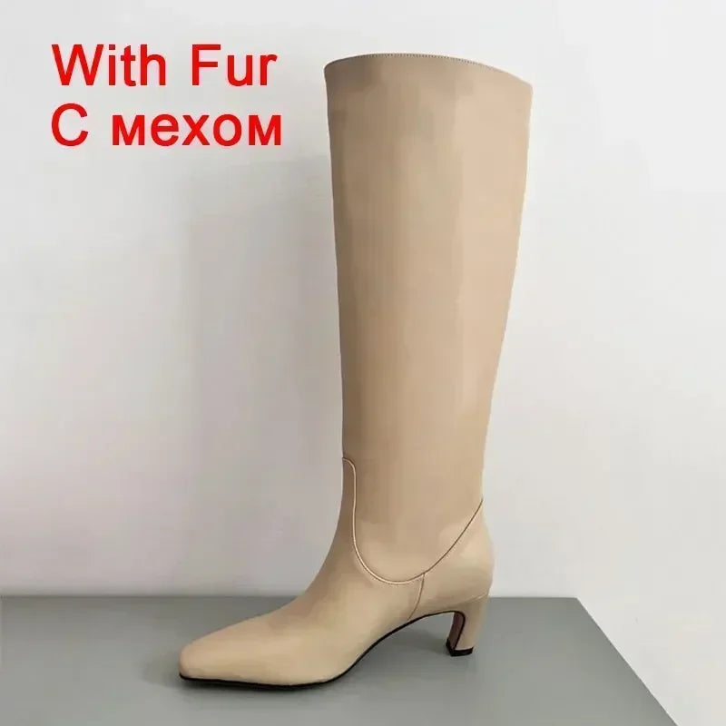 JOZHAMTA Size 34-43 Women Knee Boots Real Leather Wide Calf Fall Winter Shoes 2025 Kitten High Heels Long Tall Boot Casual Dress