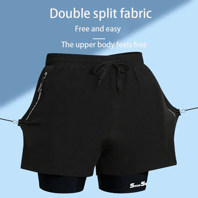 Men's Swim Trunks Double-layer Flat Angle Adult Quick-drying Anti-embarrassment Swim Trunks Beach Pants Spa Swimming Kit