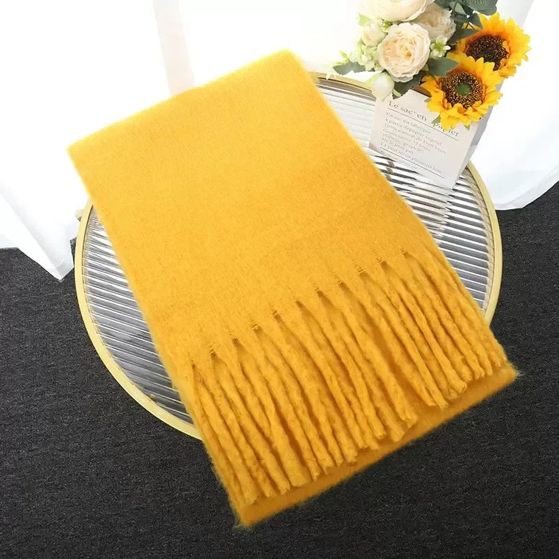 230*37cm Winter Scarf Women Luxury   Scarf Thickened Warm Shawl Classic Tassels Fluffy Scarf Solid Color Soft Shawl