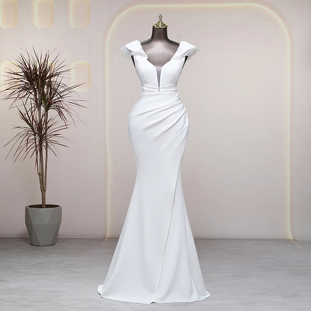 Customized Elegant V-neck white prom dresses luxury evening dress wedding party dresses formal occasion dresses special events