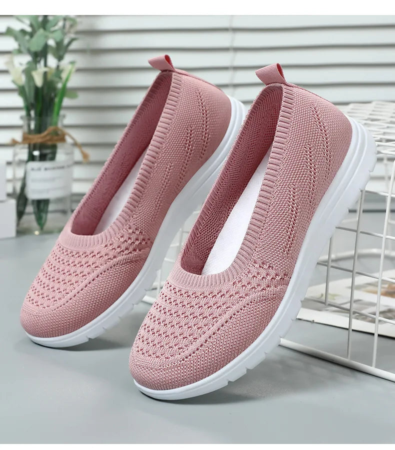 Women's Slip On Solid Color Shoes Summer Fashion Mesh Breathable Casual Shoes Walking Non Slip Platform Sandals Flats Loafers