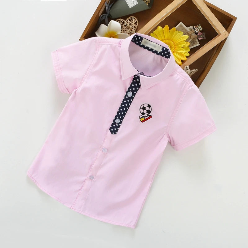 IENENS Kids Boy Shirts Clothes Solid Color 3-11Y Baby Shorts Sleeve Shirt Summer Tops Tees Shirts Children Cotton Blouse