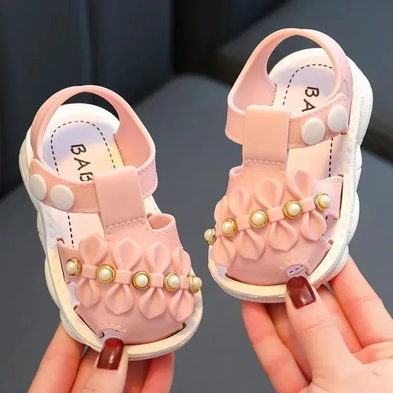 Solid Bow Children's Summer Shoes Cute PVC Beach Non Slip Sandals For Baby Girls Footwear Soft Infant Kids Fashion Sandals