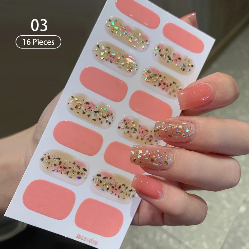 Full Cover Nail Stickers Fashion Nail Polish Nail Decoration Sparkling Glitter Self Adhesive Manicure Designer Nail Art Sticker