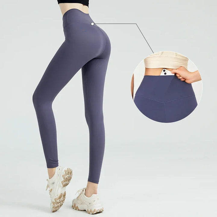 Women's outdoor fitness tummy-lifting leggings, stretch nude yoga pants