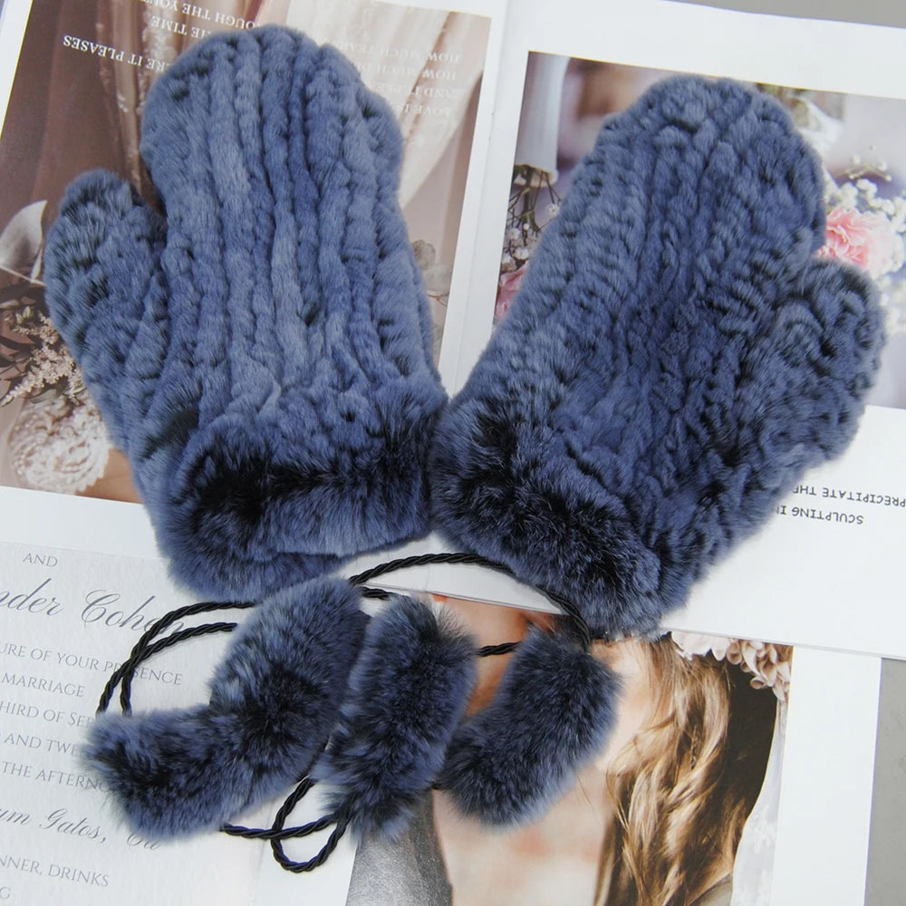 Winter Girls Warm Soft Genuine Fur Glove Good Elastic Women Real Fur Gloves Handmade Knitted 100% Natural Rex Rabbit Fur Mittens