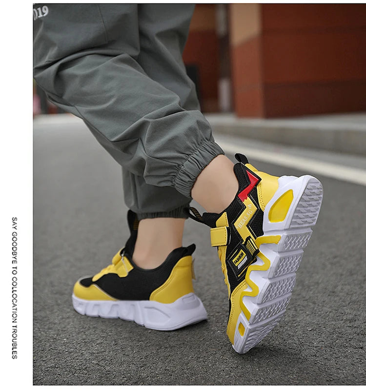 Cartoon Children's Sneakers Kids Fashion Boys Non-slip Casual Shoes Outdoor Breathable Student Walking Running Sneaker Yellow