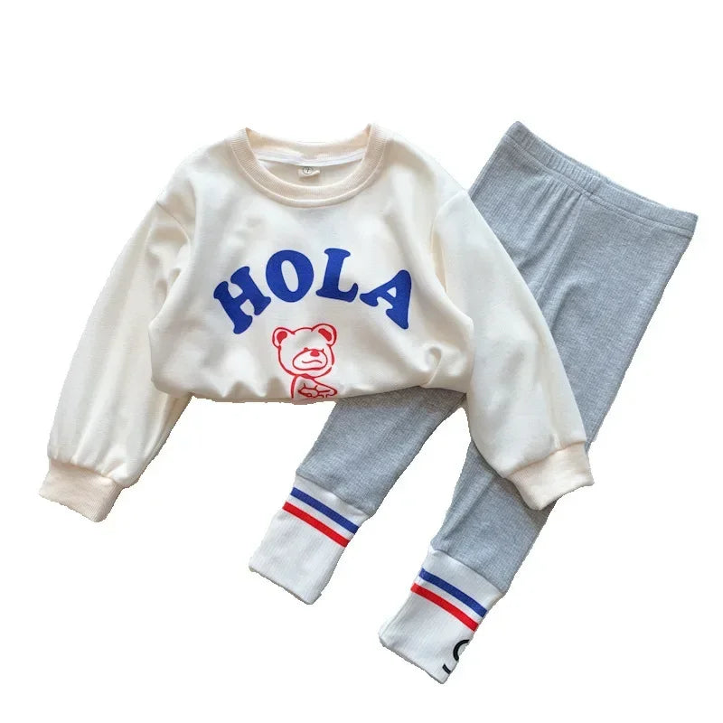 2024 Autumn Children's Fashionable Sports Set Baby Girl Sweater + Leggings Two-piece Sets Girl Toddler Cartoon Alphabet Clothing