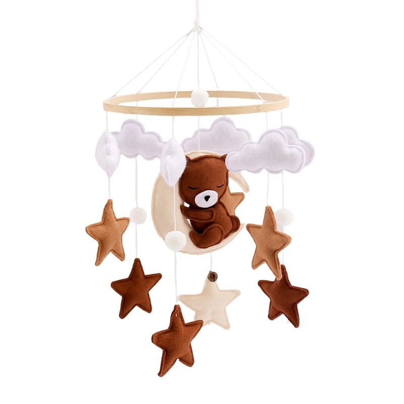 Baby Wooden Bed Bell Mobile Hanging Rattle Toys Teddy Velvet Bear Rabbit Doll Toy Newborn Music Hanger Crib Mobile Bracket Gifts