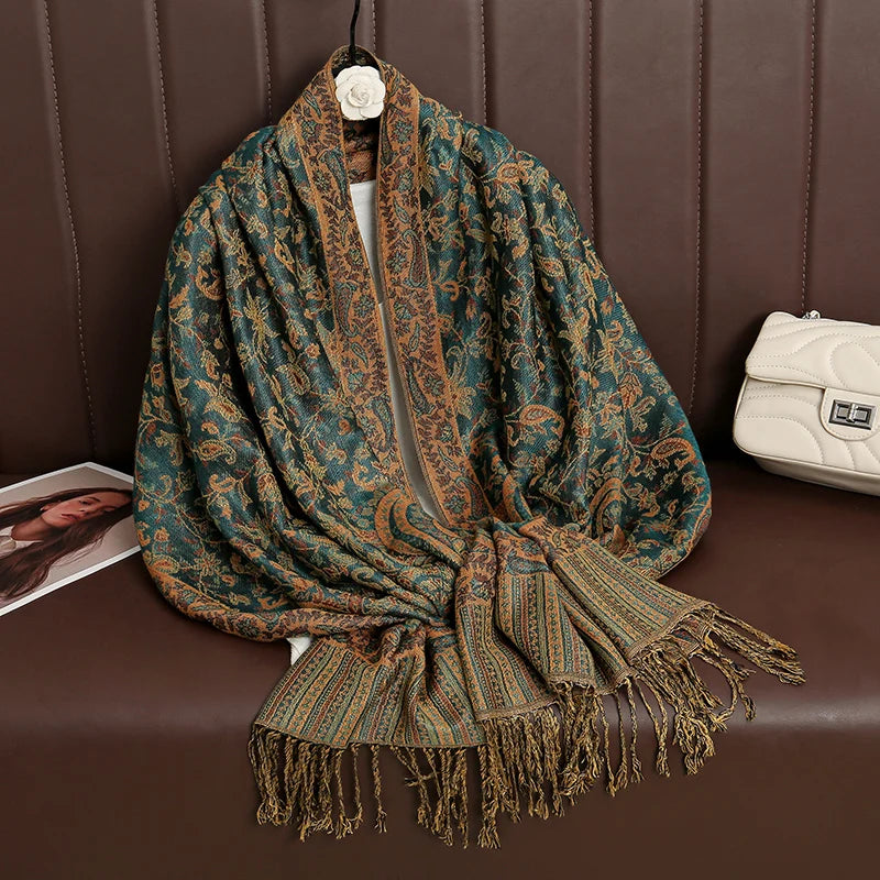 Tassel Blanket Design Thick Pashmina New Winter Warm Shawl Wrap Cashmere Scarf Women Neckerchief Poncho Stoles 2025