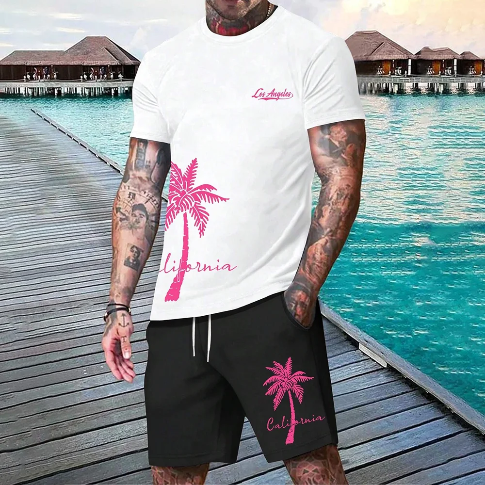 Hawaiian Set European And American Trendy Beach Short Sleeved Shirt Men S Dopamine Beach Casual Shorts Set Soft And Comfortable