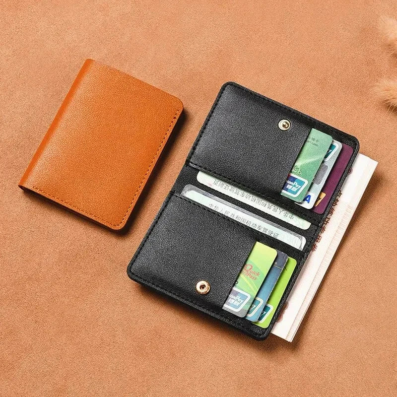 2024 New Mens & Women's Wallet Simplified Folding Button Small Wallet Driver's License Card Bag Male Student Soft Leather Wallet