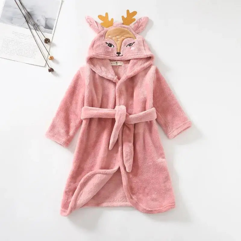 New Autumn Winter Kids Hooded Flannel Bathrobe Baby Bath Robes Boys Girls Cute Cartoon Soft Warm Pajamas Long Sleeve Towel Robe